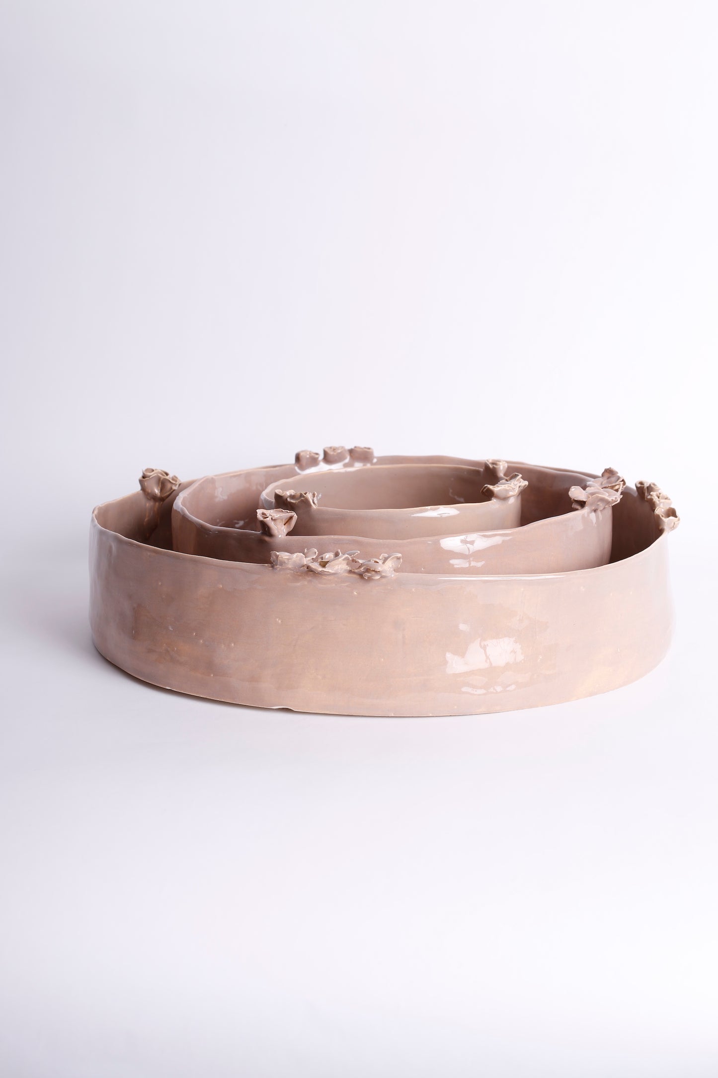 Taupe Set of Platters with Flowers