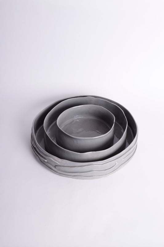 Grey Set of Platters with Rails