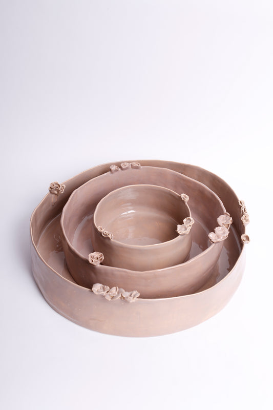 Taupe Set of Platters with Flowers