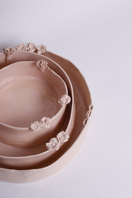 Pink Set of Platters with Flowers