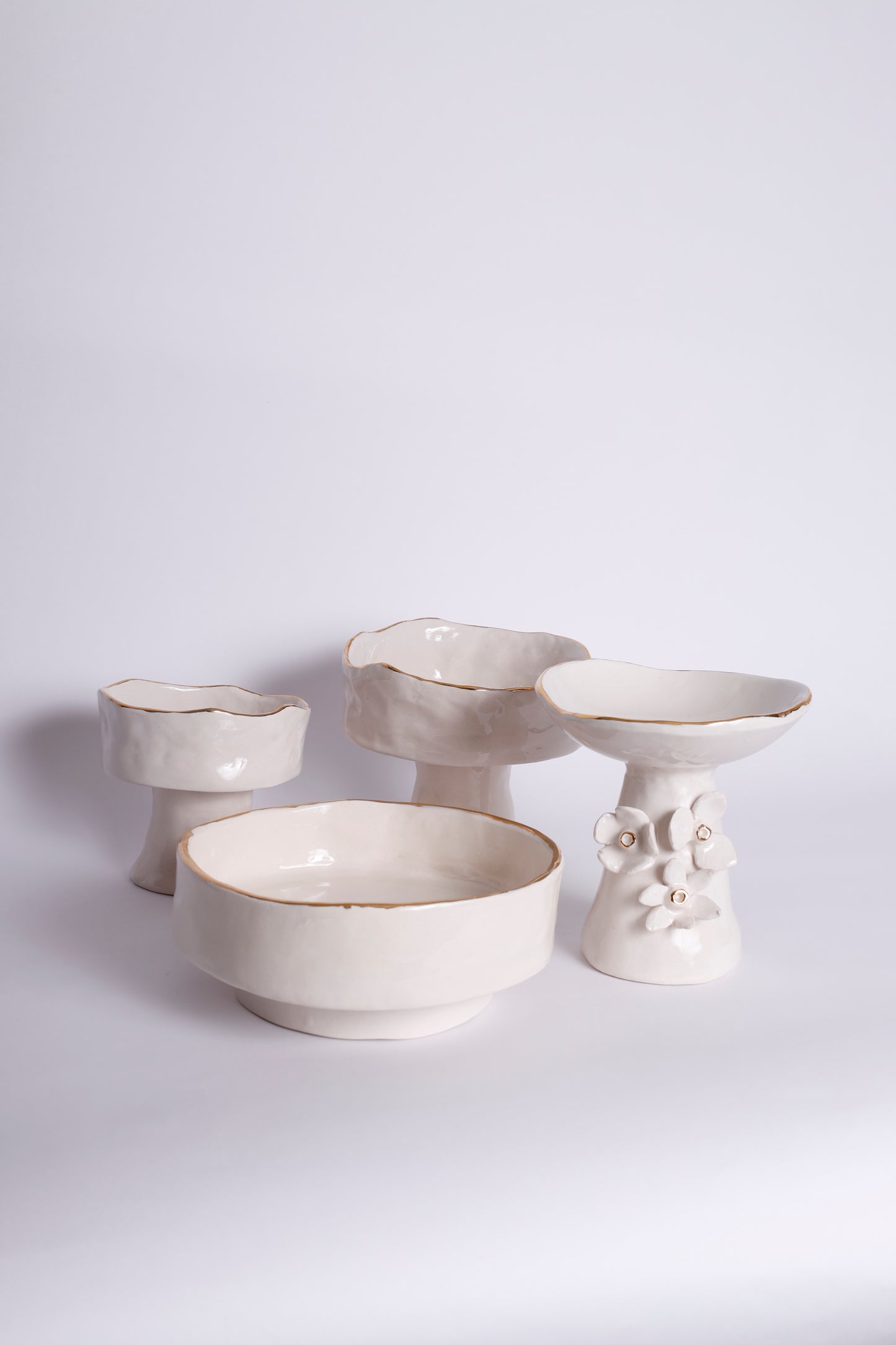 Flowers Large Bowl with Gold Edge